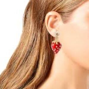 Betsey Johnson Strawberry Drop Earrings red resin strawberry with crystal accent